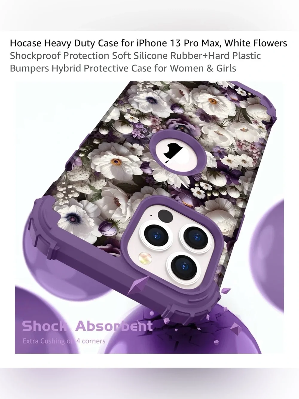 Floral Heavy Duty Phone Case for iPhone 13 Pro Max - Purple Floral shockproof